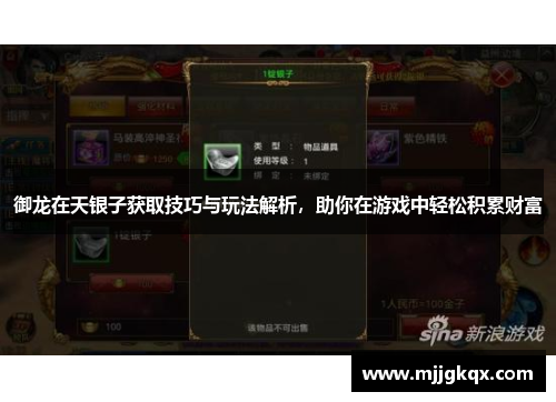 御龙在天银子获取技巧与玩法解析，助你在游戏中轻松积累财富